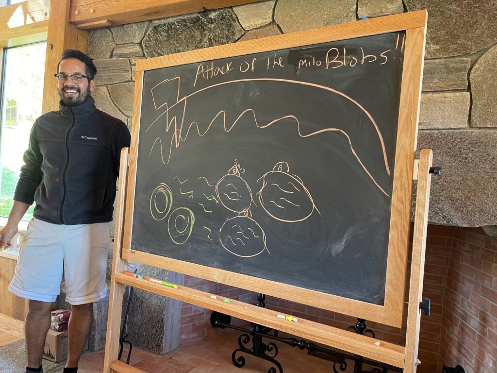 Gyan Prakash at a summer retreat doing a chalk talk