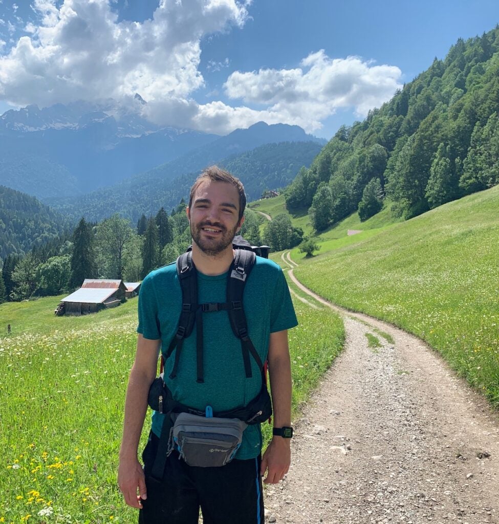 Jake Jensen hiking in the Alps