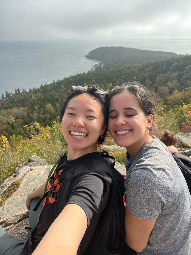Taking in the views with a friend in Acadia National Park in Maine