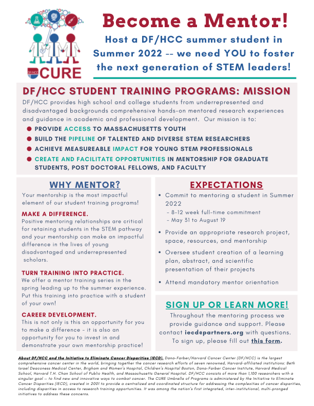 Cure Program mentor recruitment flyer