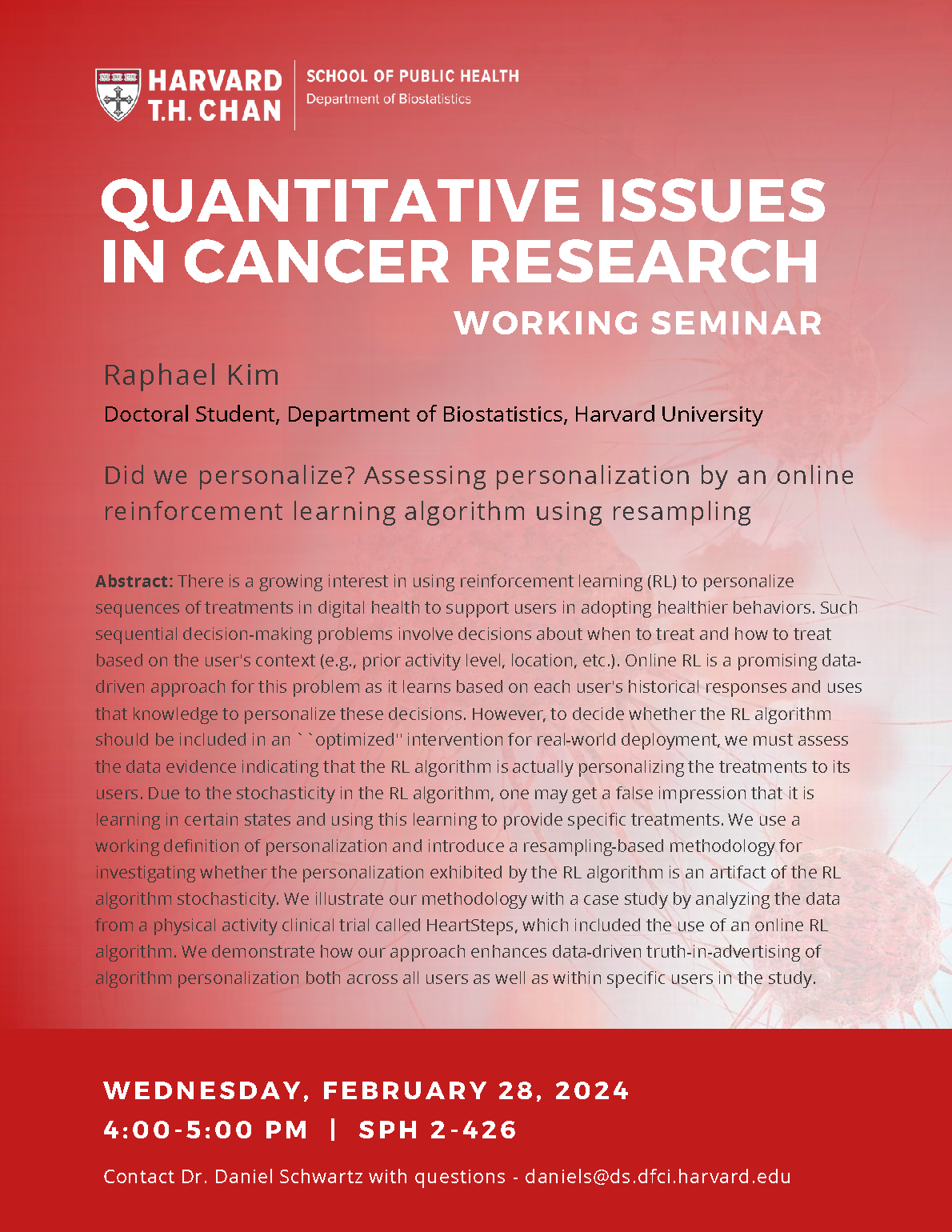 Cancer Working Group Seminar Flyer for talk by Raphael Kim