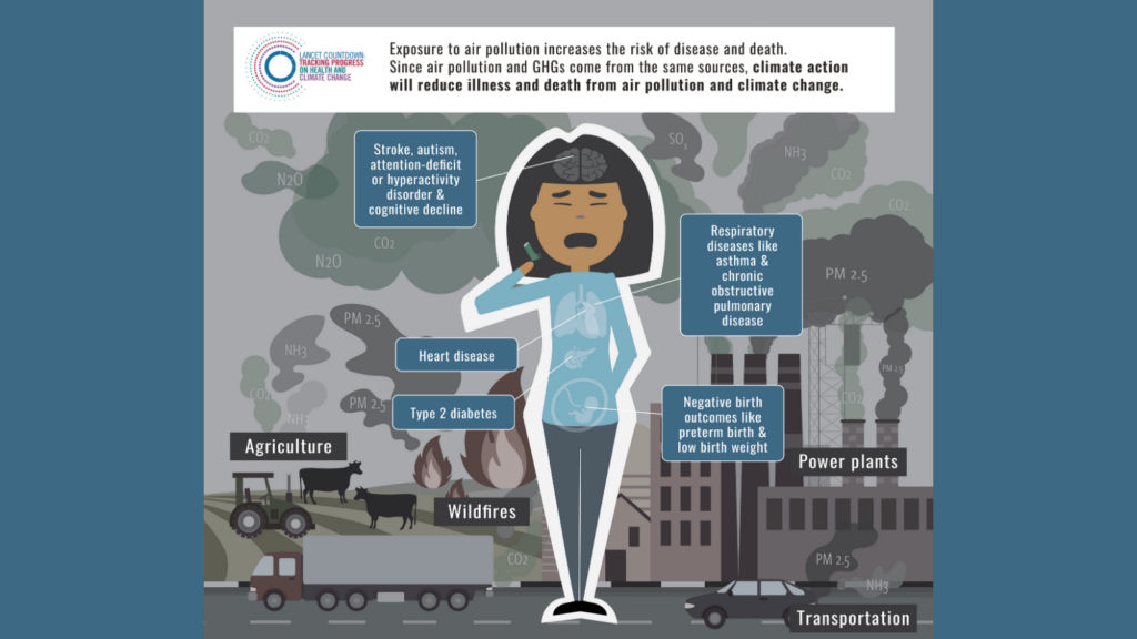 Air pollution effects illustration