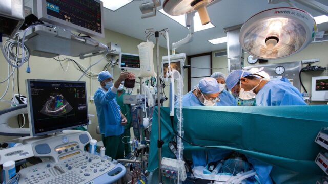 Surgeons operate in a hospital