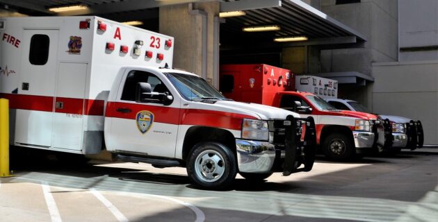 ambulances parked at a hospital