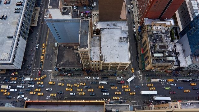 aerial view of nyc traffic