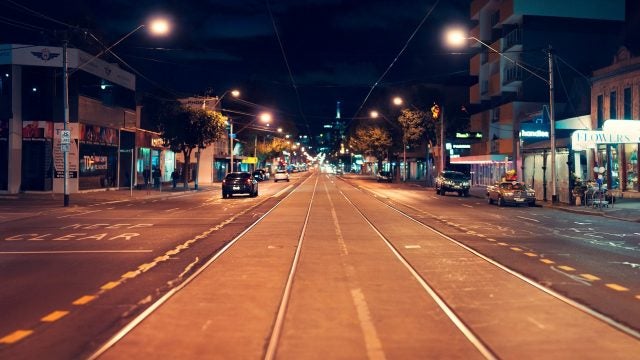 An empty road at night
