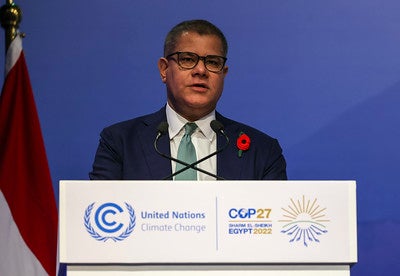 President of the 26th United Nations Climate Change Conference, Alok Sharma attends the Opening Ceremony and Handover of COP 27 in Sharm el-Sheikh
