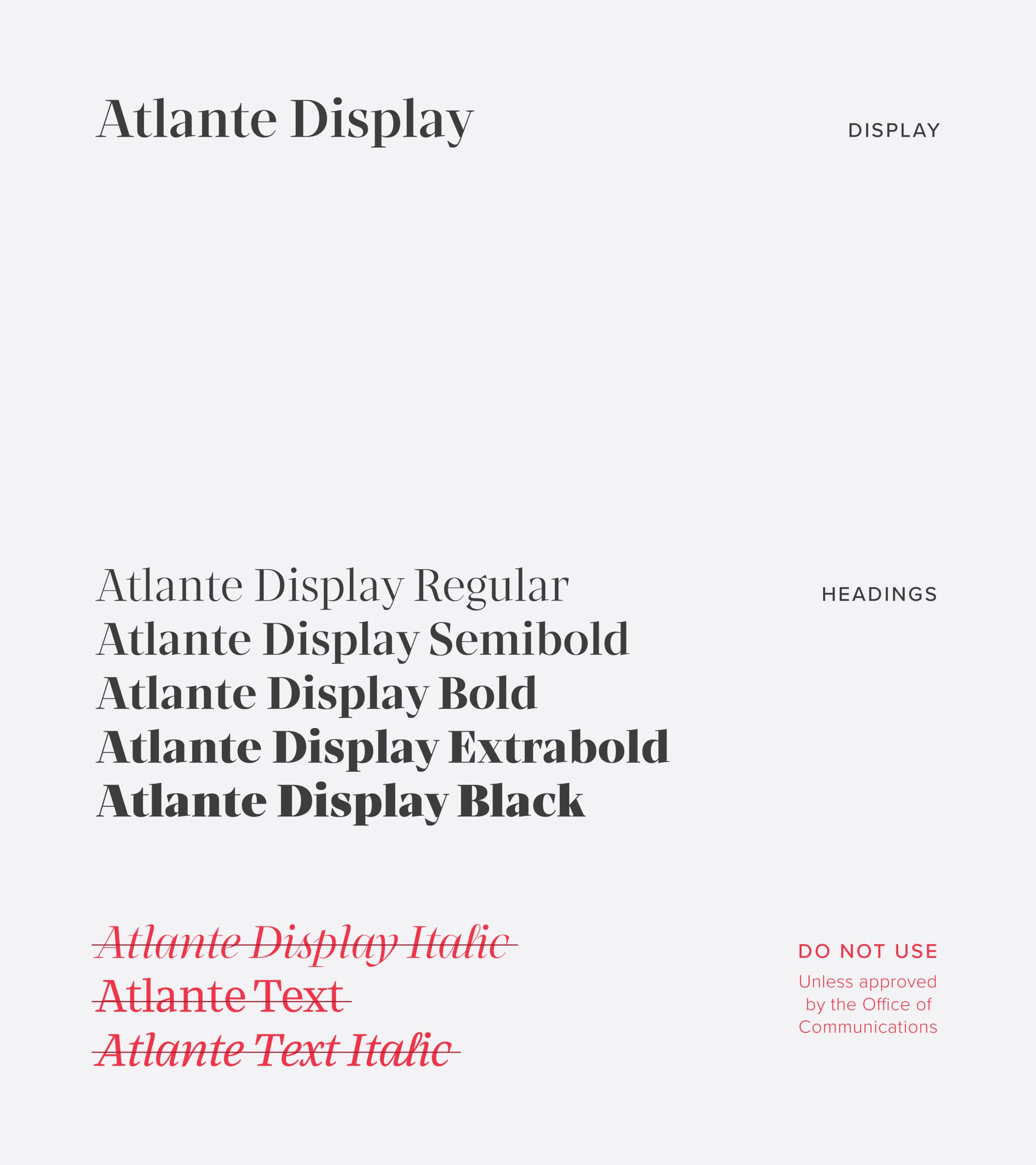 Atlante display type specimen