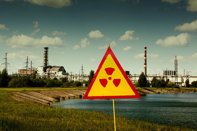 Radiation sign in front of Chernobyl