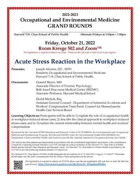 poster for Friday Seminar Acute Stress Reaction in the Workplace