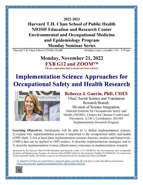 Poster for Implementation Science Approaches for Occupational Safety and Health Research