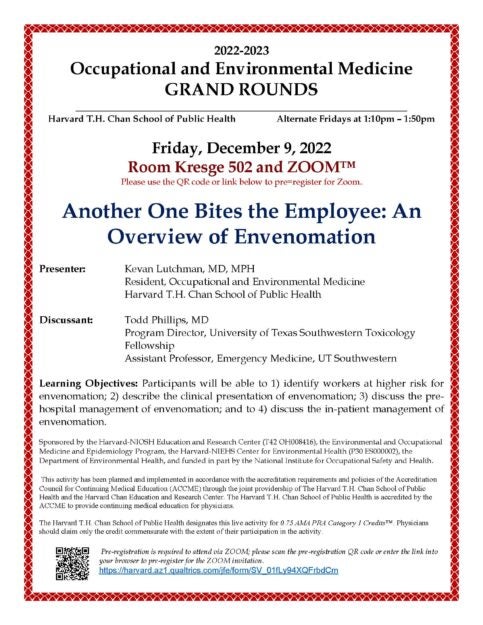 Poster for Grand Rounds Series Another One Bites the Employee: An overview of Envenomation by Kevan Lutchman, MD, MPH & Todd Phillips, Assistant Professor | MD