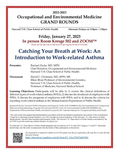 Poster for Catching Your Breath at Work: An Introduction to Work-related Asthma by Rachael Zacks, MD, MPH and David C. Christiani, MD, MPH, MS
