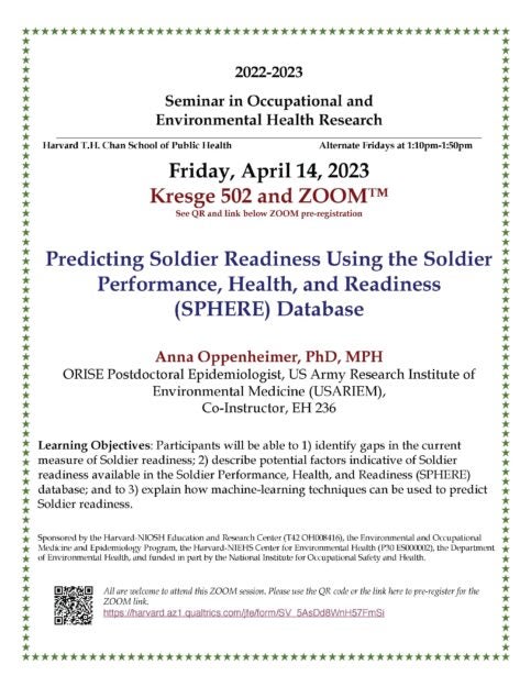 Poster of event featuring Anna Oppenheimer, PhD, MPH