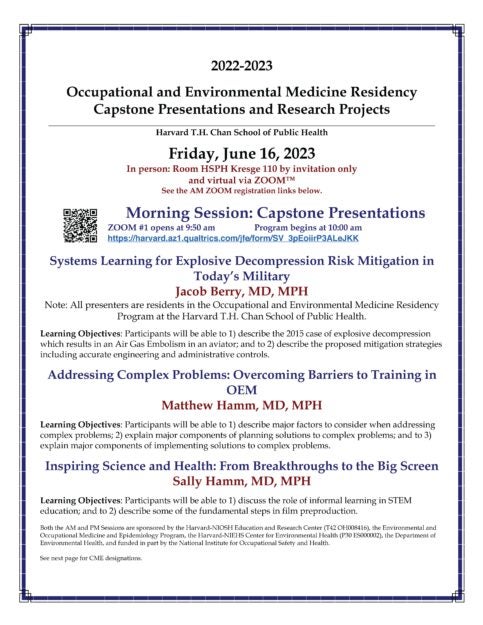 Occupational Medicine Resident Capstone Presentations - Morning Session Poster