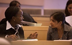 students talking in classroom