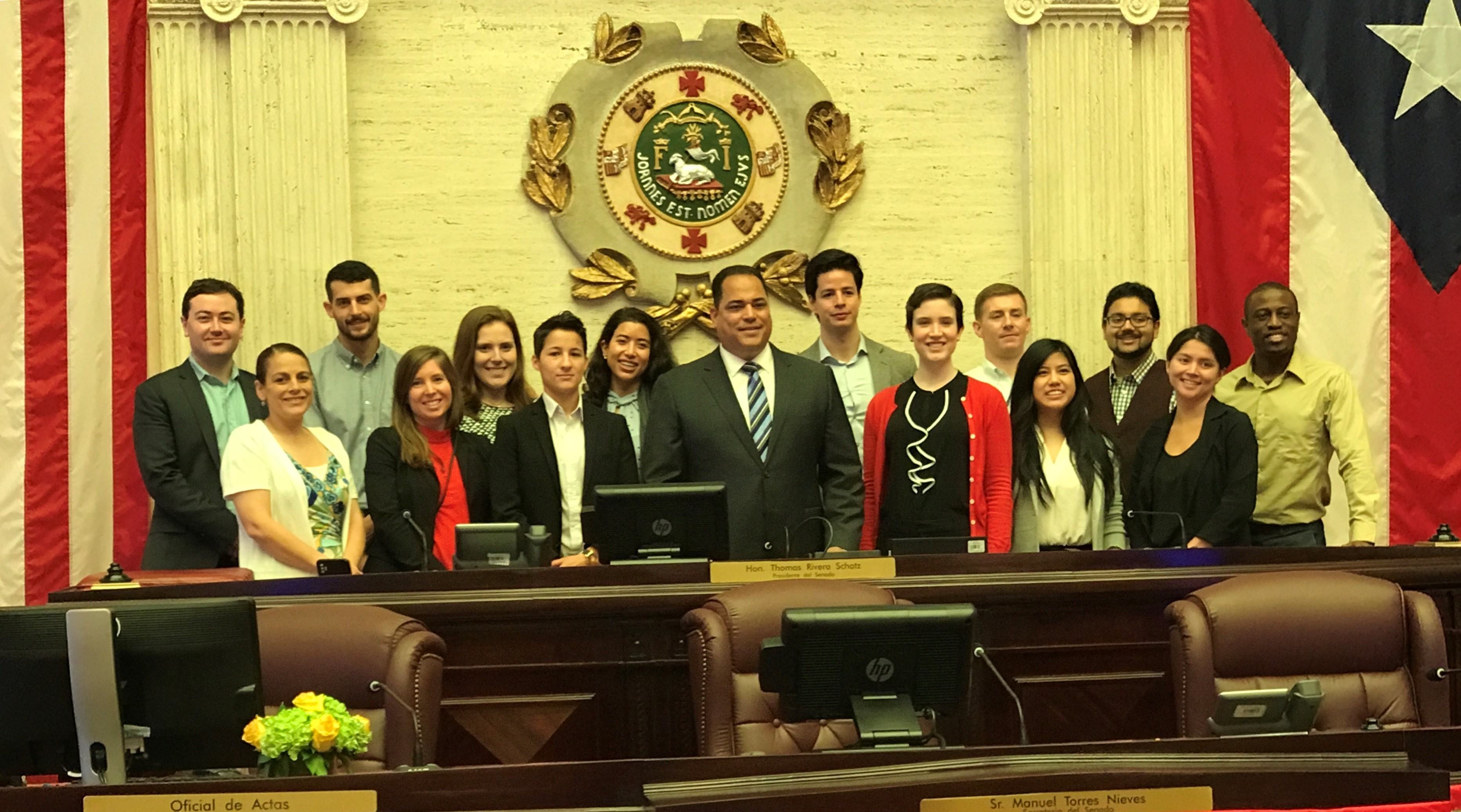students with Hon. Carmelo Rios Santiago (Speaker of the Senate)
