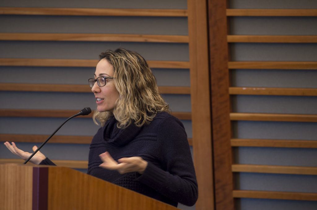 Pardis Sabeti giving a talk at the IID Retreat 2018
