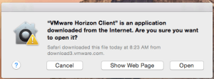 Click Open when asked if you would like to run the VMWare Horizon Client