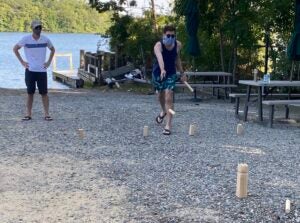 Zintis going for the king in Kubb.