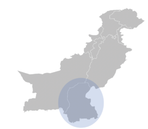 The Circle on the Map highlights where LEAPS transition to scale trial was implemented in rural Sindh, Pakistan