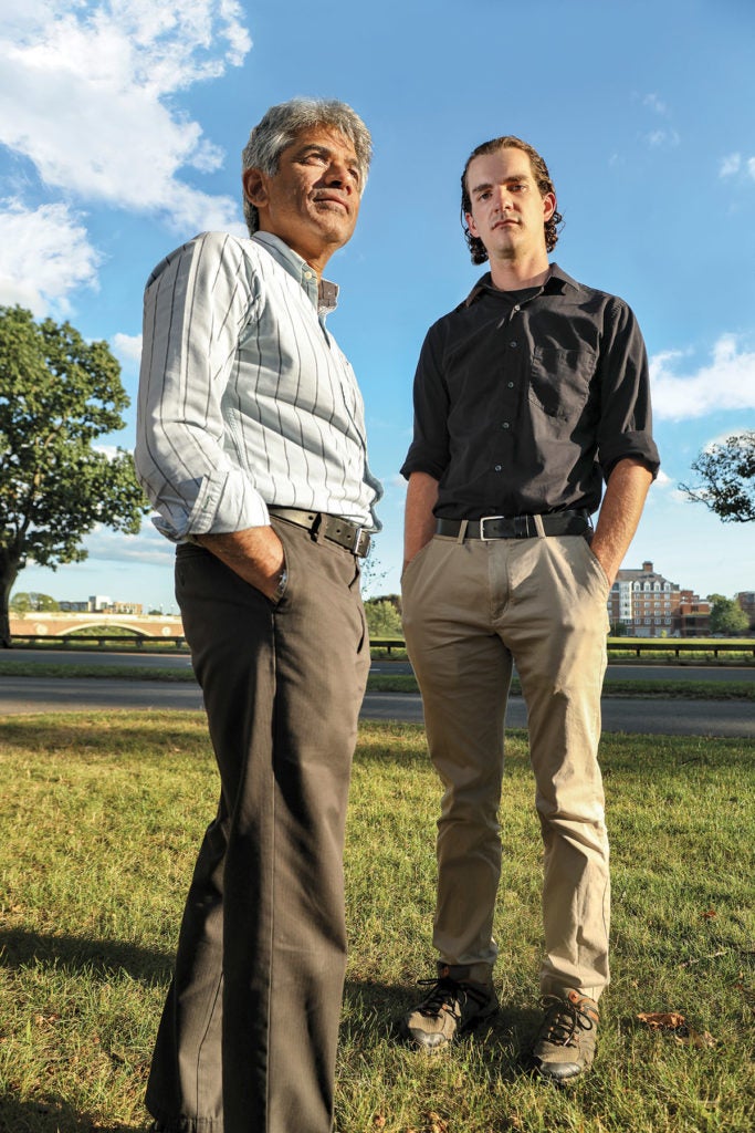 SV Subramanian, professor of population health and geography (left), and Jack Cordes, SM ’19, innovatively mapped the opioid epidemic by congressional district in the United States—sparking conversations and renewed concern among elected officials.