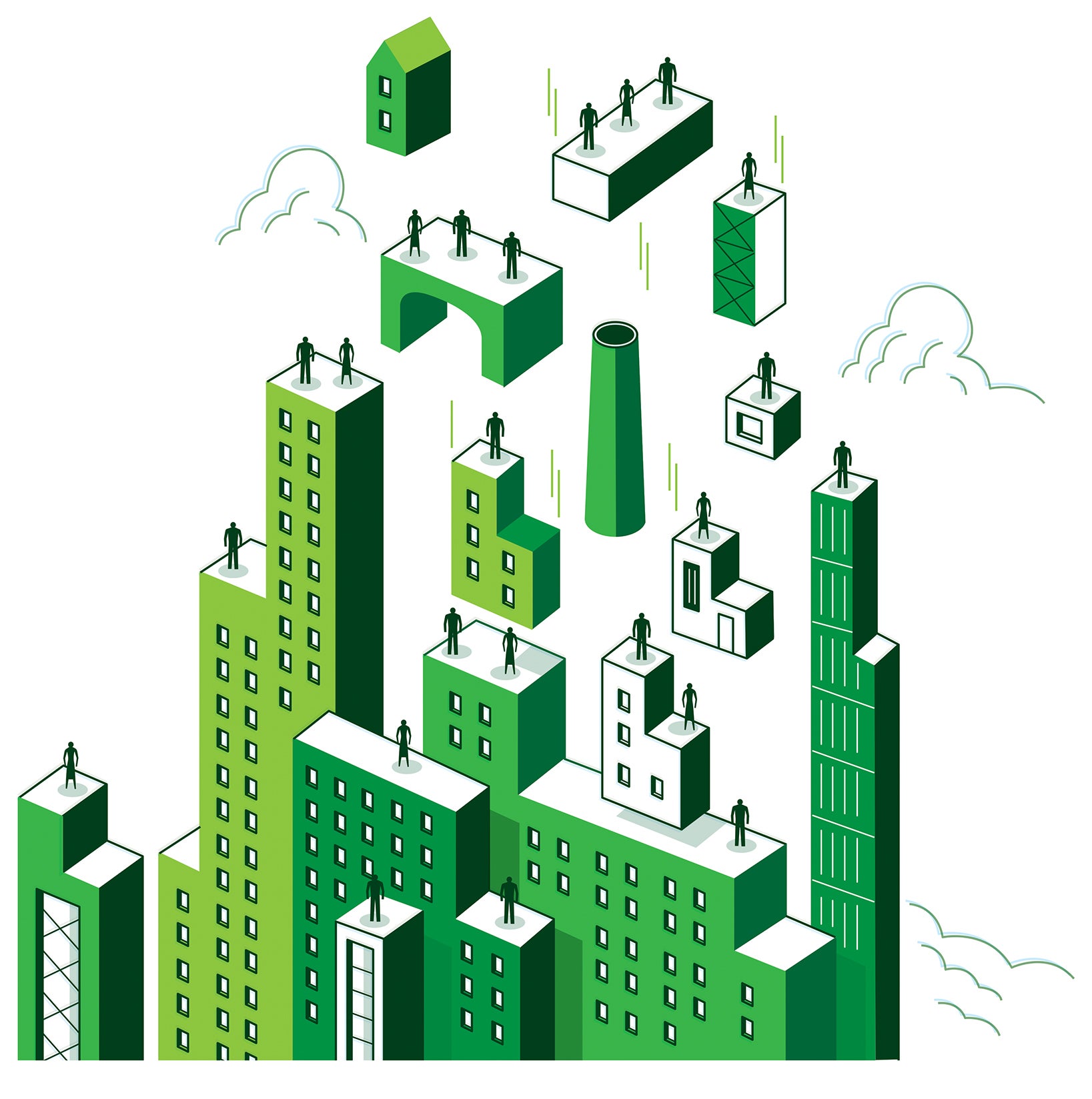 Drawing of tall green buildings