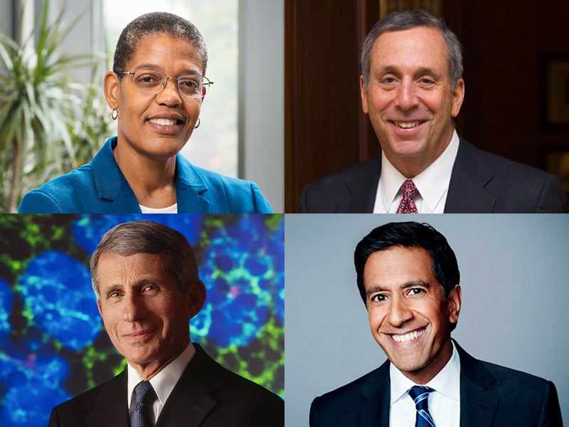Michelle Williams, Larry Bacow, Sanjay Gupta, and Anthony Fauci