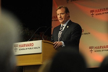 Roger Goodell speaks to packed HSPH audience about player safety in both NFL and youth sports