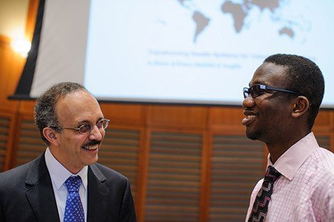 Wafaie Fawzi, chair of the Department of Global Health and Population, with fellowship recipient Abayomi Ajala, MPH ’14