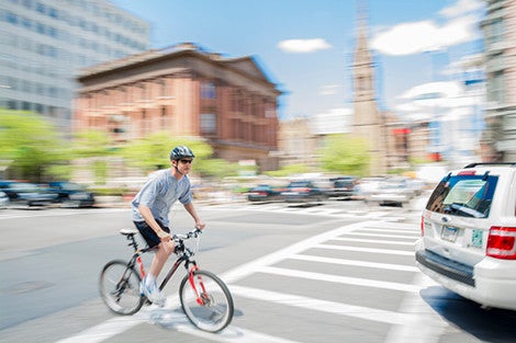 A bicyclist in Boston