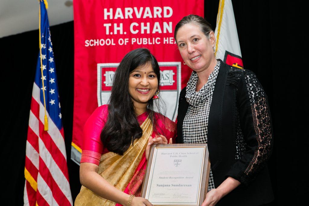 Sanjana Sundaresan receiving award