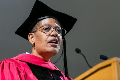 Dean Michelle Williams speaking at 2019 convocation