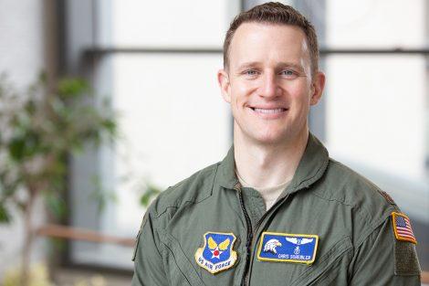 Christopher Scheibler in an Air Force jumpsuit