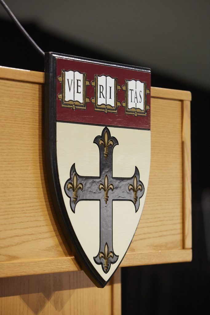 Harvard symbol on podium