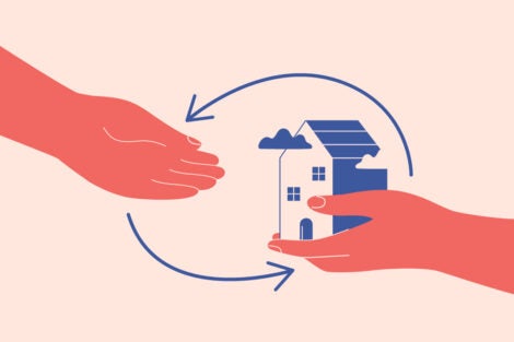 illustration of a pair of hands offering a house to another pair of hands