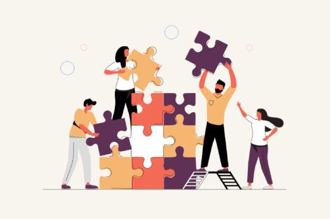 illustration of people putting large puzzle pieces together