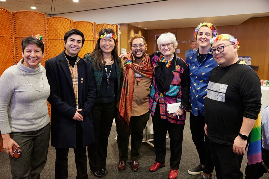 From left: Maritza Hernandez of student services; Alberto Inzulza Galdames of the HCSA; Interim Dean Jane Kim; Nelson Ysabel of student affairs; Nancy Turnbull, senior associate dean for academic programs; Maggie McConnell, associate professor of global health economics; and Jarvis Chen, senior lecturer on health and behavioral sciences