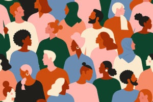 Illustration of multi-cultural people in a crowd