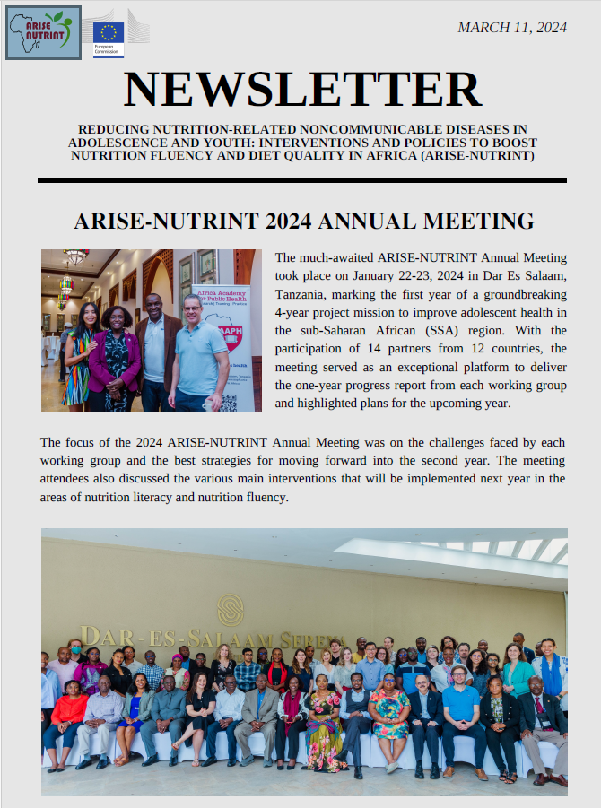 Screenshot of the cover of the ARISE NUTRINT March 2024 Newsletter
