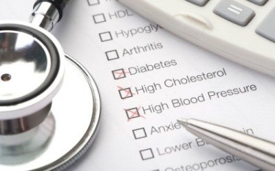 Medical conditions diabetes and cholesterol checked on a medical test result form