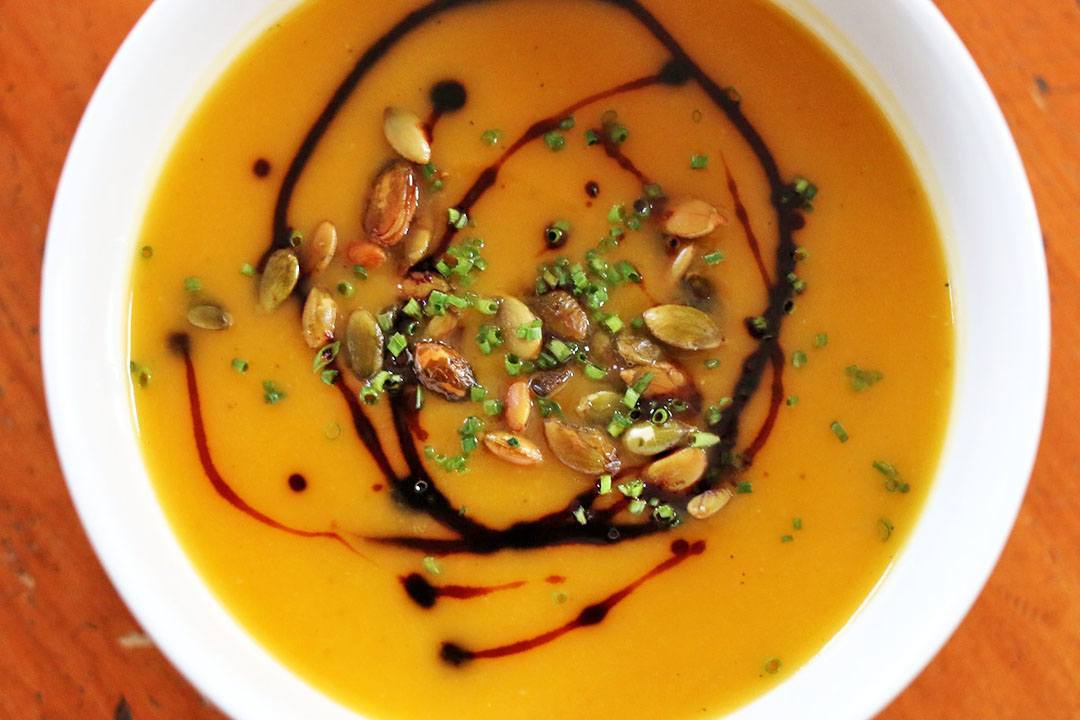 Butternut squash soup with balsamic glaze