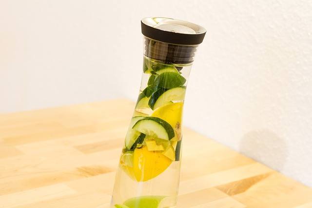 bottle of water infused with cucumber lemon