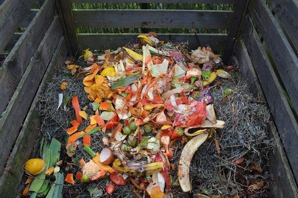 Pile of food scraps in compost bin