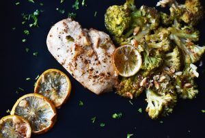 grilled chicken with lemon and side of broccoli