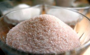 small glass bowl of himalayan pink salt