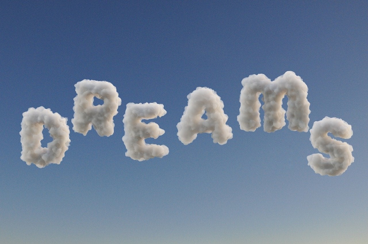 the word dreams spelled out in cloud letters