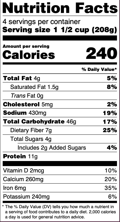 U.S. Nutrition Facts Panel