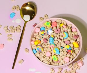bowl of sugary marshmallow colorful cereal
