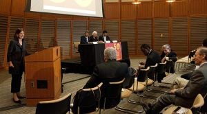 Three members of the Harvard Pop Center panel at end of symposium